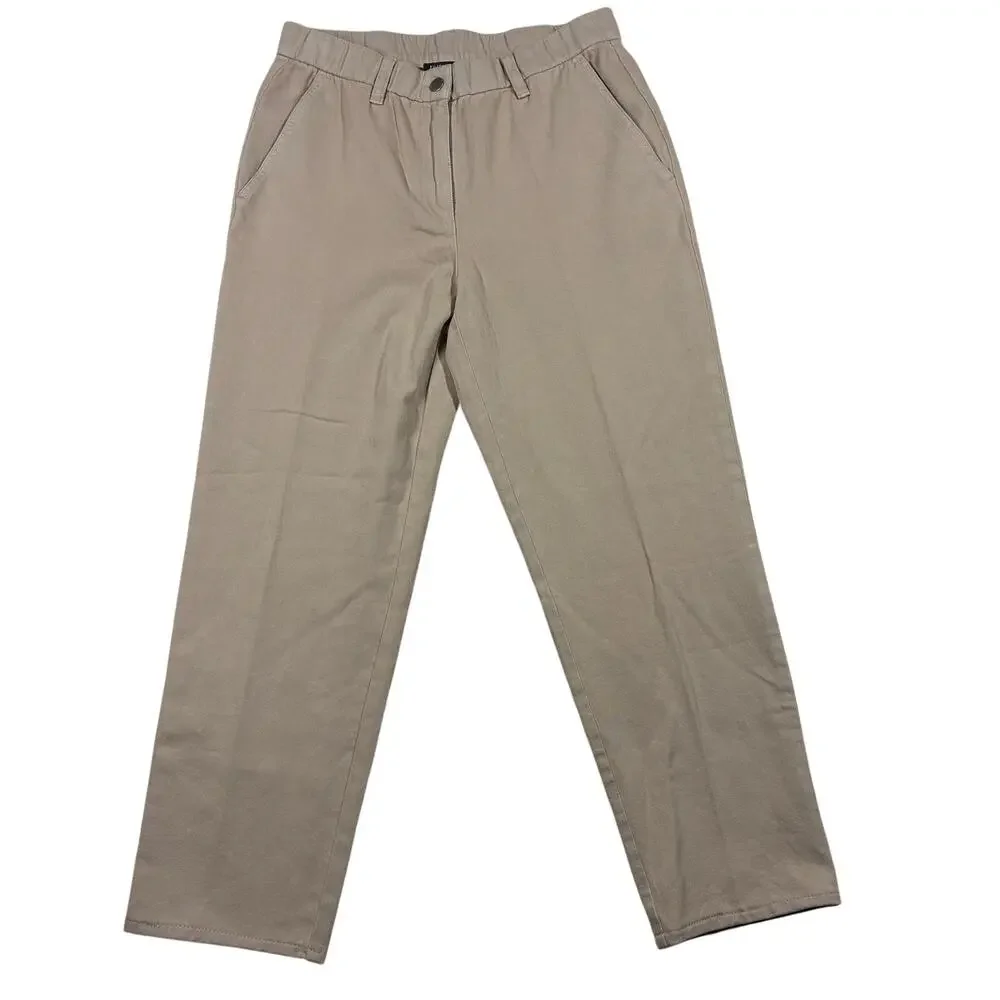 Eileen Fisher Ankle Pants Womens XS Tan Elastic Waist Organic Cotton Twill Crop